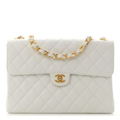 Chanel Caviar Quilted Jumbo Single Flap White 1 of 11
