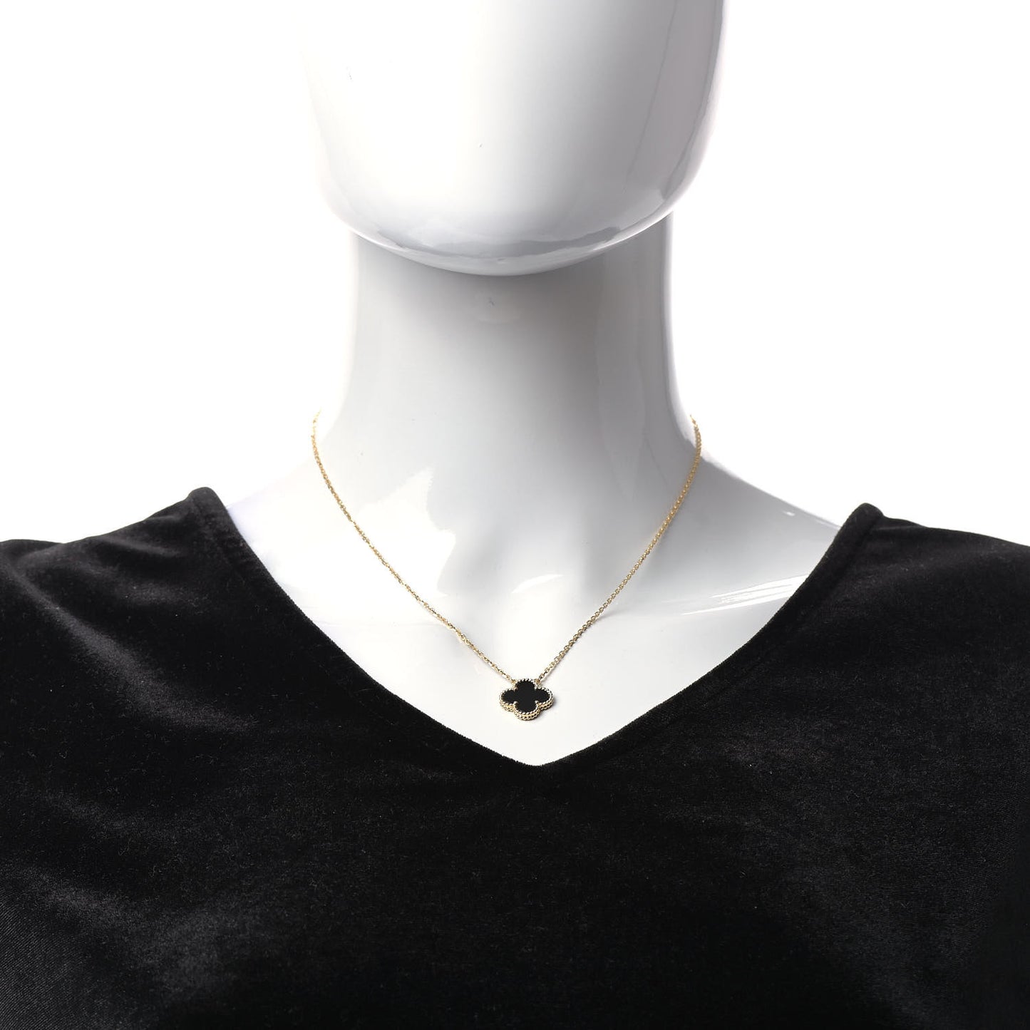 18K Yellow Gold Black Onyx Vintage Alhambra Pendant Necklace