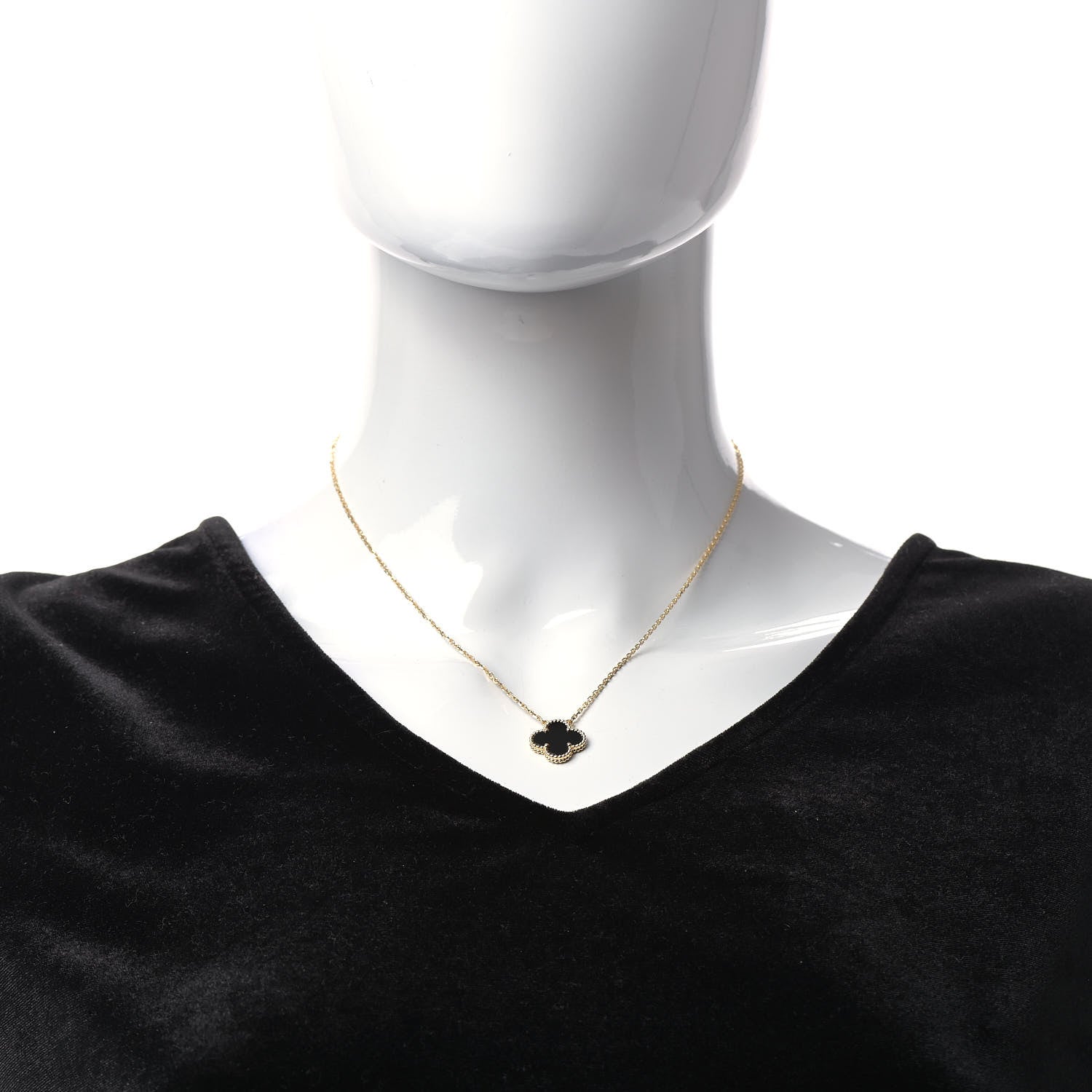 Van Cleef & Arpels 18K Yellow Gold Black Onyx Vintage Alhambra Pendant Necklace 2 of 5