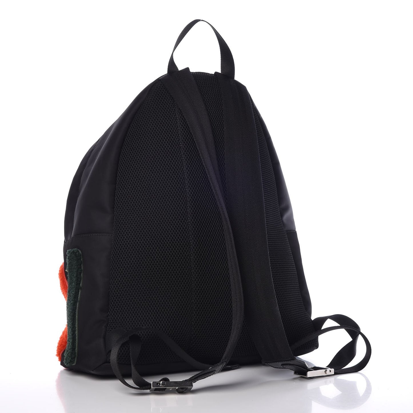 Nylon Shearling Block Letter Backpack Black