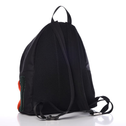 Fendi Nylon Shearling Block Letter Backpack Black 3 of 9
