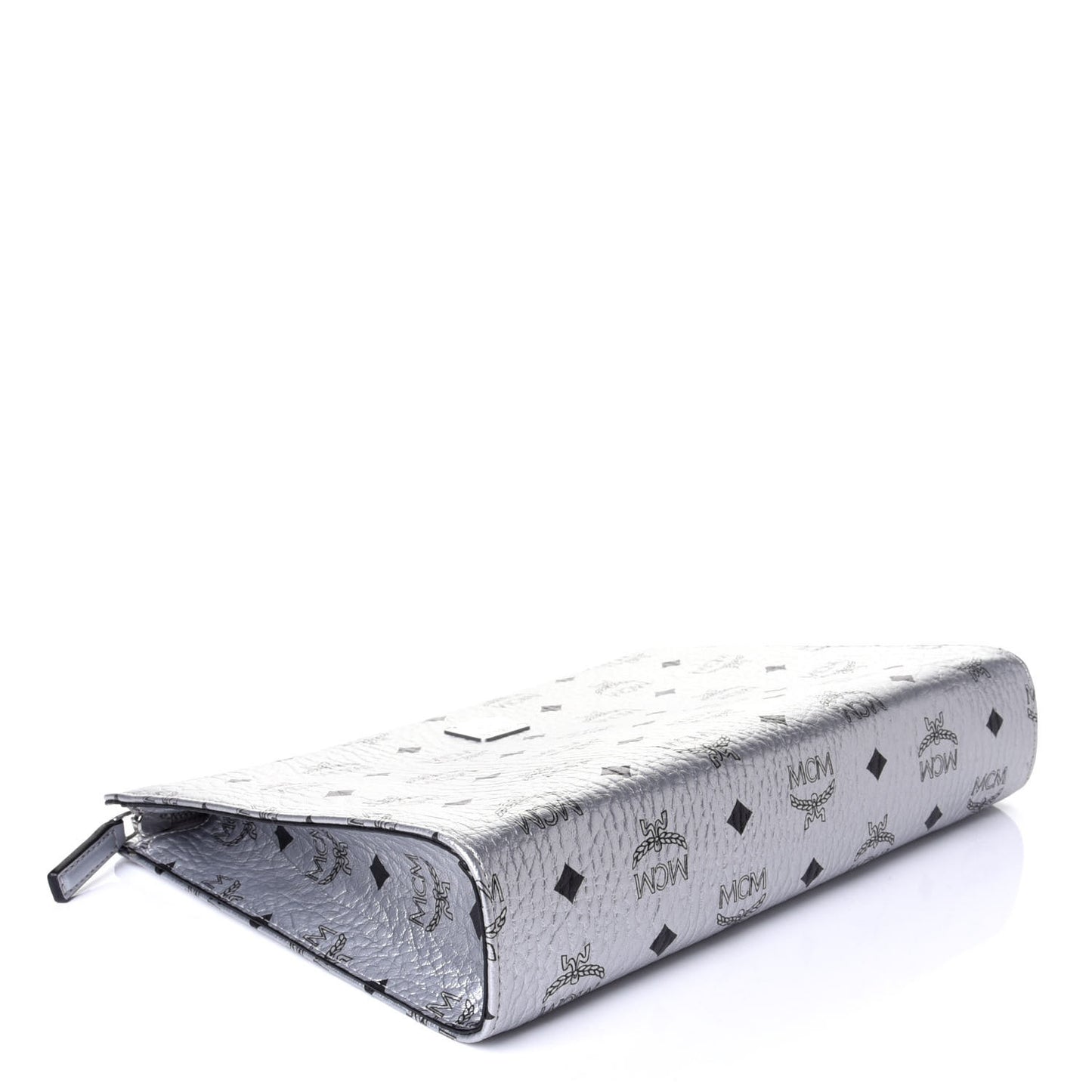 Metallic Visetos Medium Zip Pouch Silver