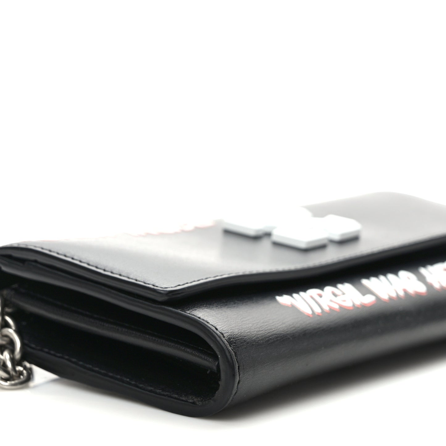 Calfskin Jitney Logo Flap Wallet On Chain Black