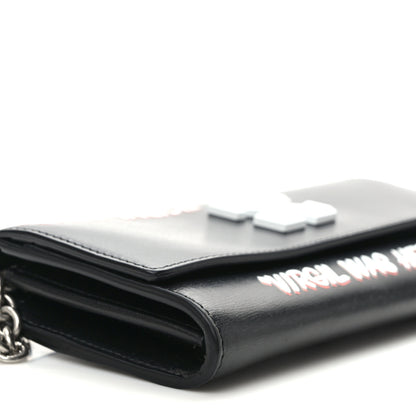 Off-White Calfskin Jitney Logo Flap Wallet On Chain Black 7 of 9