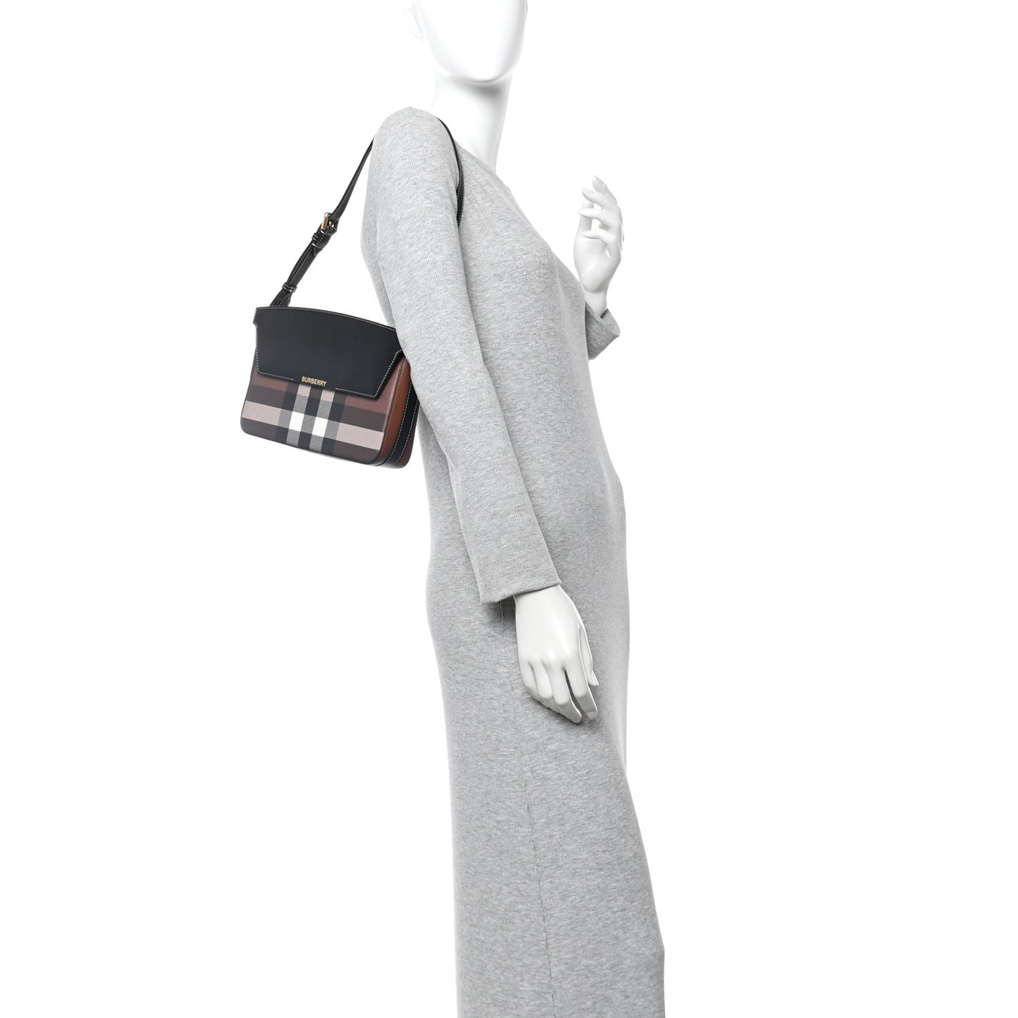 E-Canvas Check Calfskin Catherine Shoulder Bag Dark Birch Brown