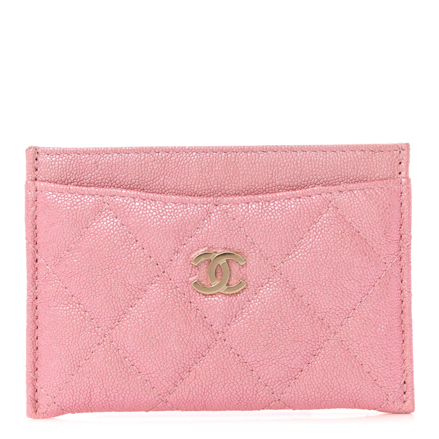 Iridescent Caviar Quilted Card Holder Pink