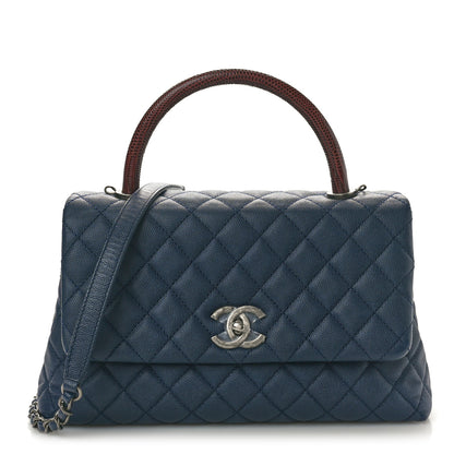 Chanel Caviar Lizard Embossed Quilted Small Coco Handle Flap Navy Blue 1 of 9