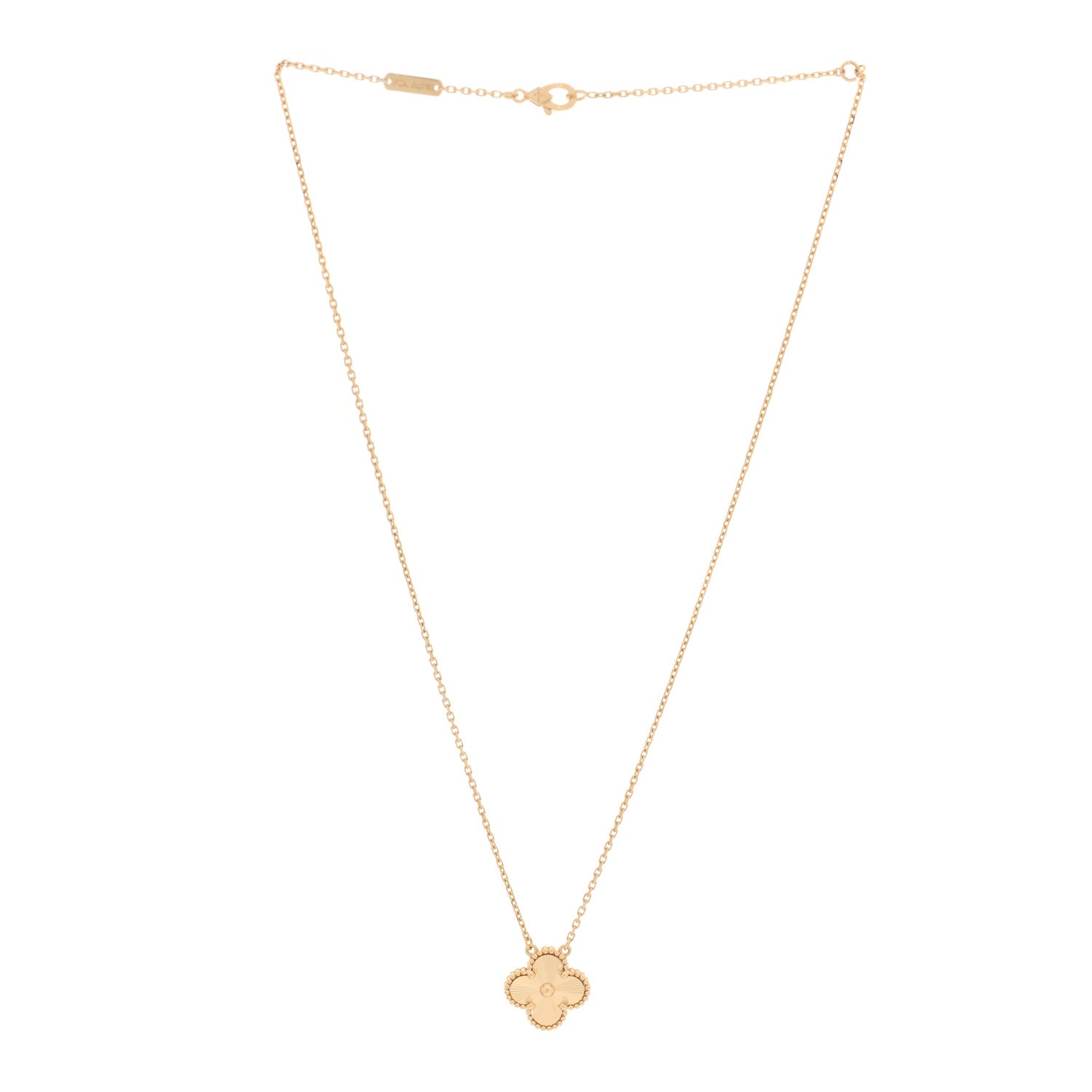 Van Cleef & Arpels 18K Yellow Gold Guilloche Vintage Alhambra Pendant Necklace 2 of 6