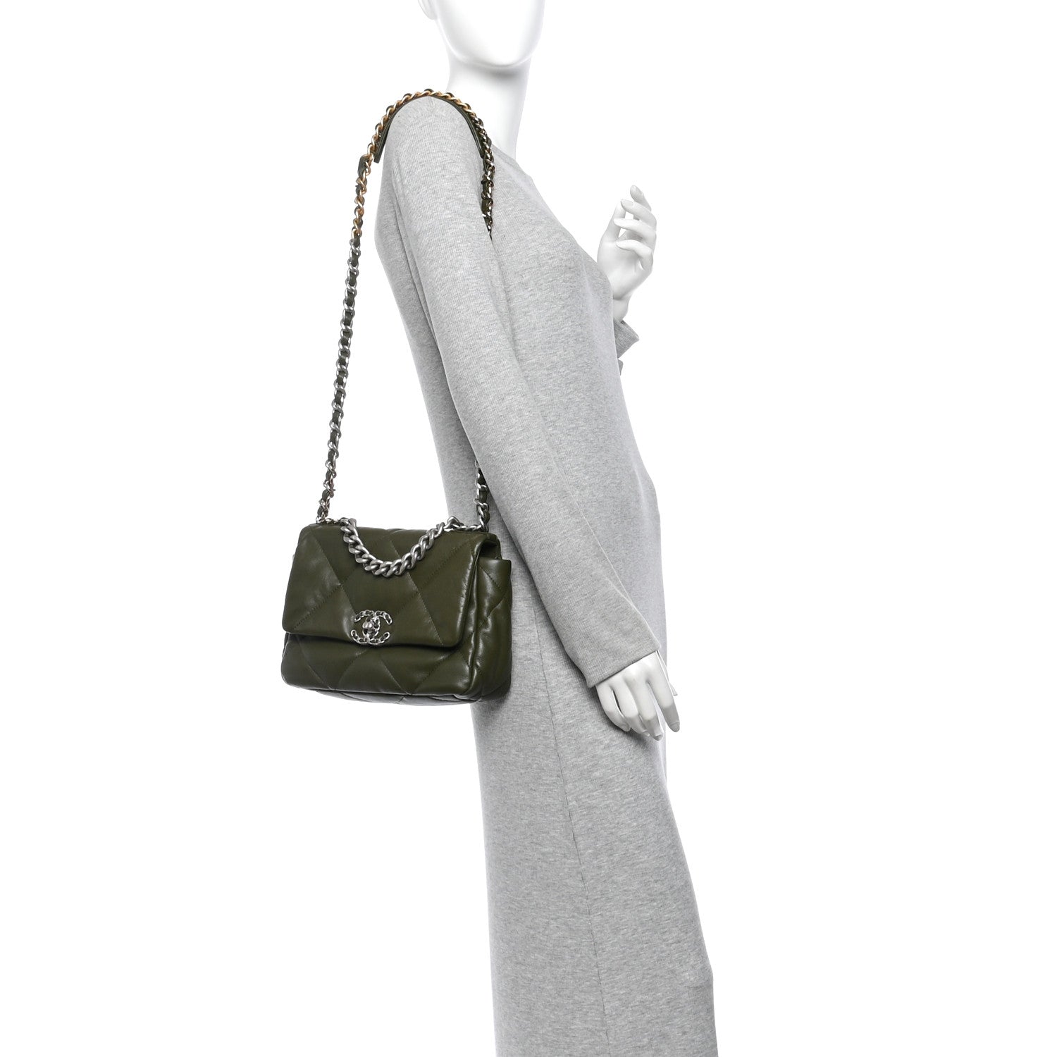 Chanel Lambskin Quilted Medium Chanel 19 Flap Khaki 2 of 10