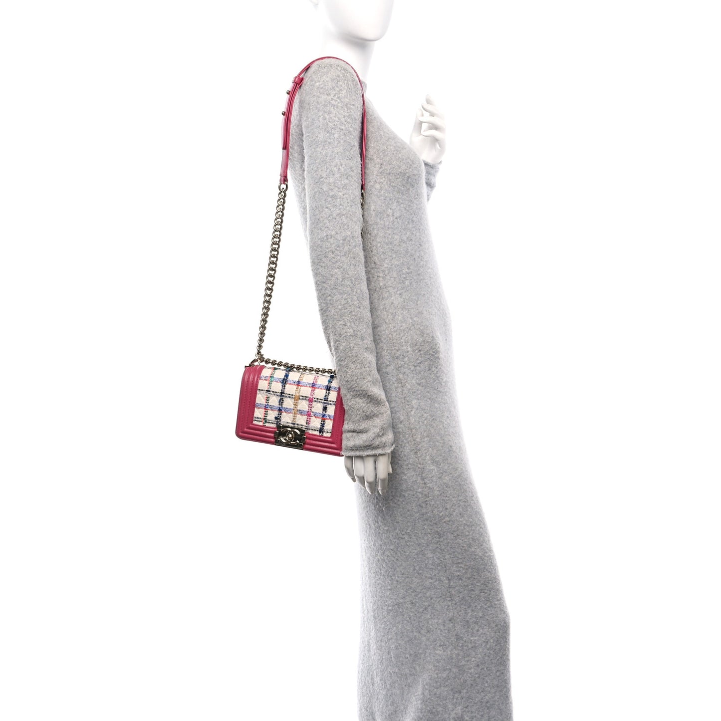 Lambskin Tweed Quilted Small Boy Flap Dark Pink
