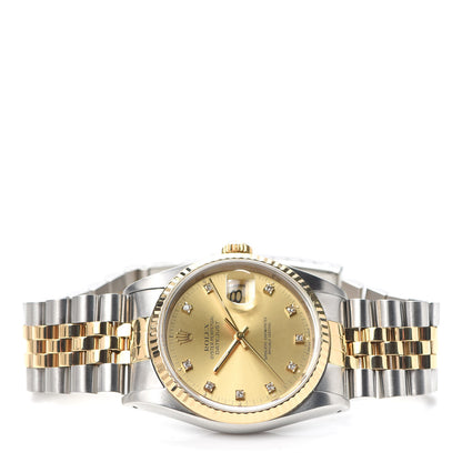Rolex Stainless Steel 18K Yellow Gold Diamond 36mm Oyster Perpetual Datejust Watch Champagne 16233 2 of 5