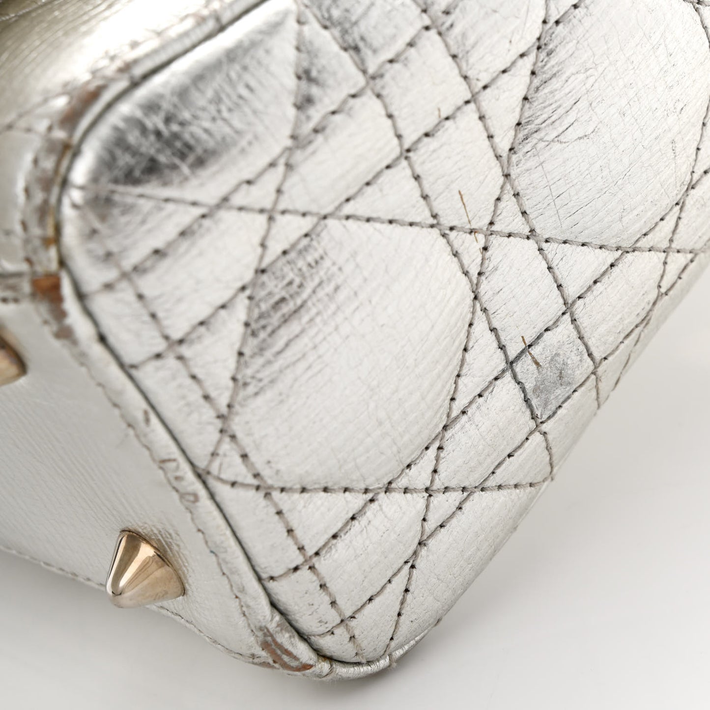 Metallic Grained Calfskin Cannage Small Lucky Badges My Lady Dior Silver
