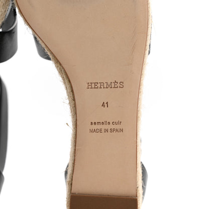 Hermes Goatskin Elda Espadrille Wedge Sandals 41 Black 7 of 8