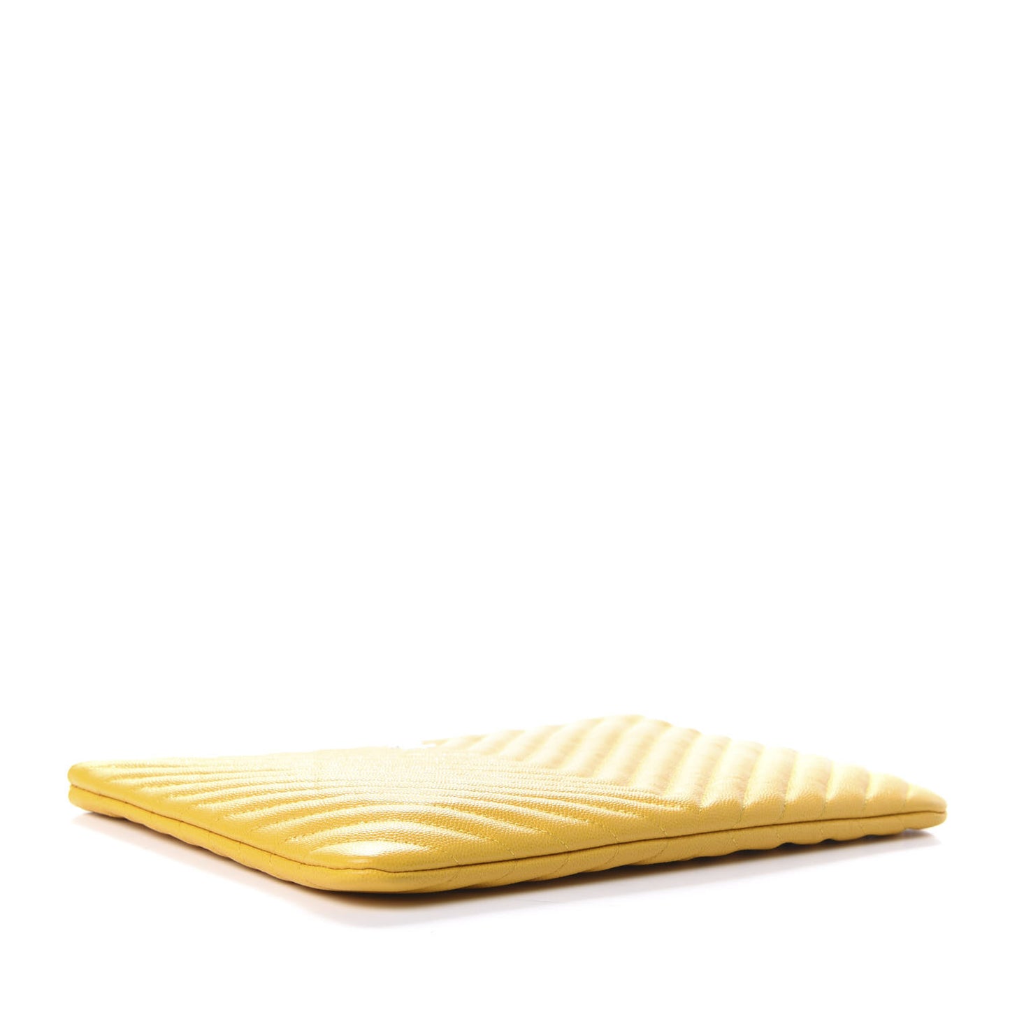 Caviar Chevron Quilted Medium Cosmetic Case Yellow