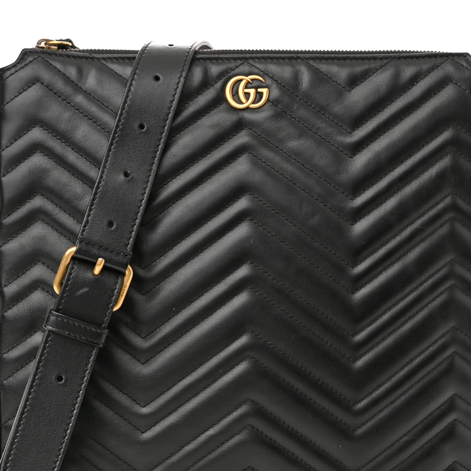 Gucci Calfskin Matelasse GG Marmont Flat Messenger Bag Black 8 of 11