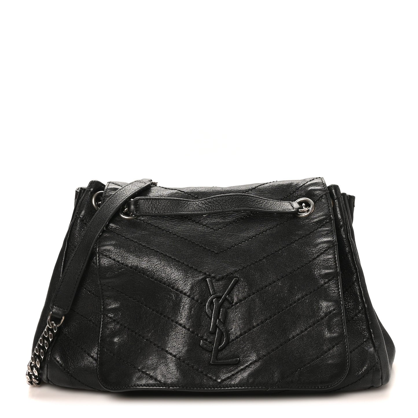 Pebbled Lambskin Chevron Monogram Large Nolita Black