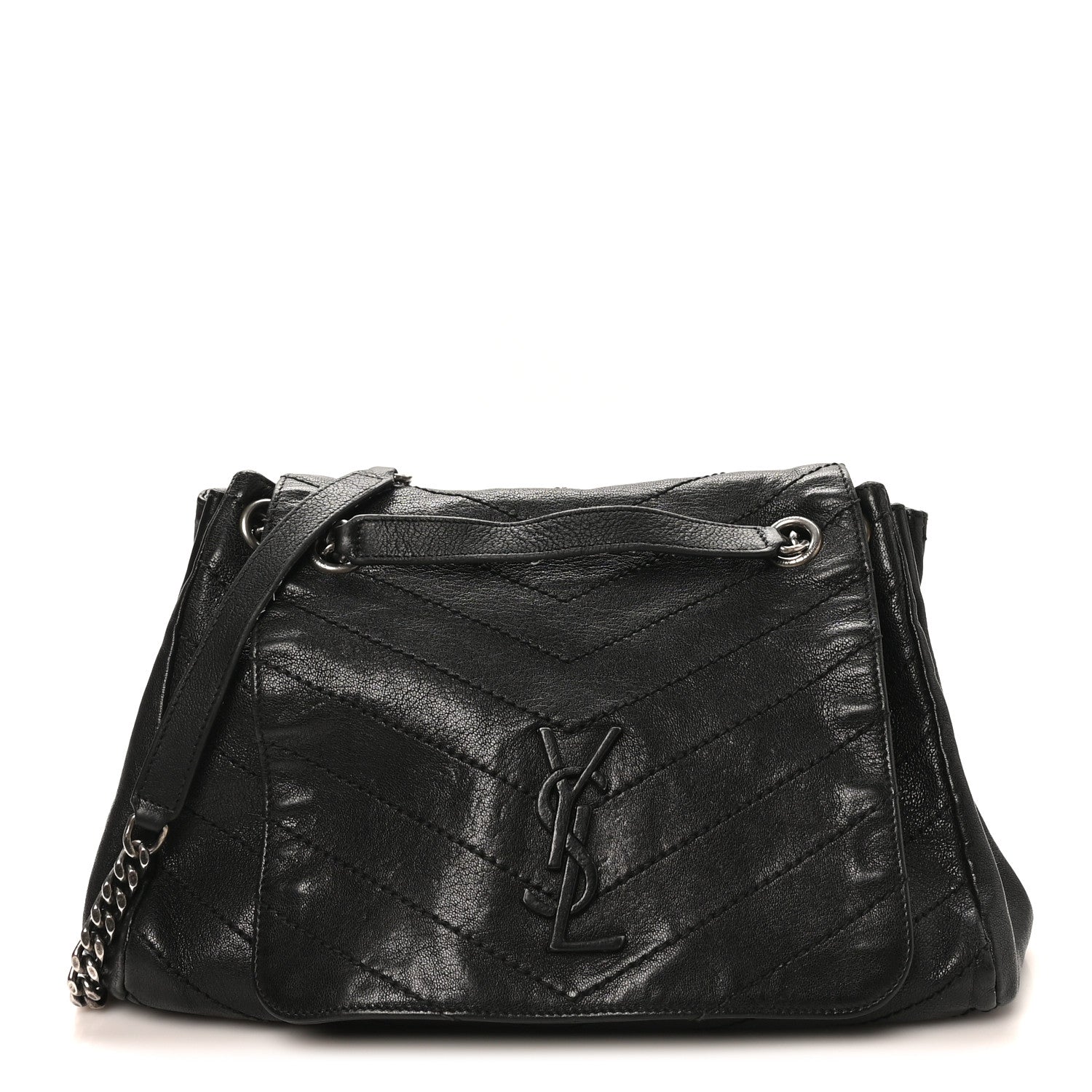 Saint Laurent Pebbled Lambskin Chevron Monogram Large Nolita Black 1 of 11