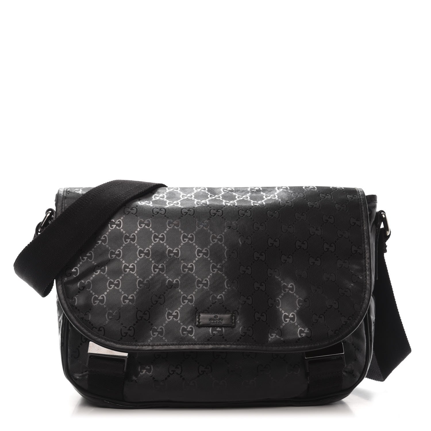 Gucci Imprime Monogram Medium Double Buckle Flap Messenger Bag Black 1 of 13