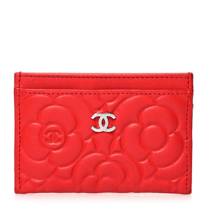 Chanel Lambskin Camellia Embossed Card Holder Red 1 of 10