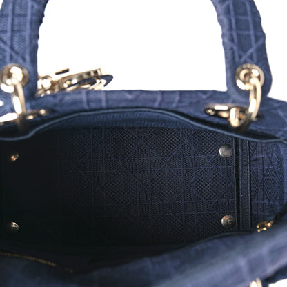 Christian Dior Canvas Embroidered Cannage Medium Lady D-Lite Navy 5 of 13