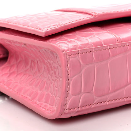 Balenciaga Shiny Calfskin Crocodile Embossed Hourglass Chain Bag Sweet Pink 8 of 12