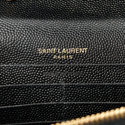 Saint Laurent Grain De Poudre Matelasse Chevron Monogram Chain Wallet Black 6 of 9