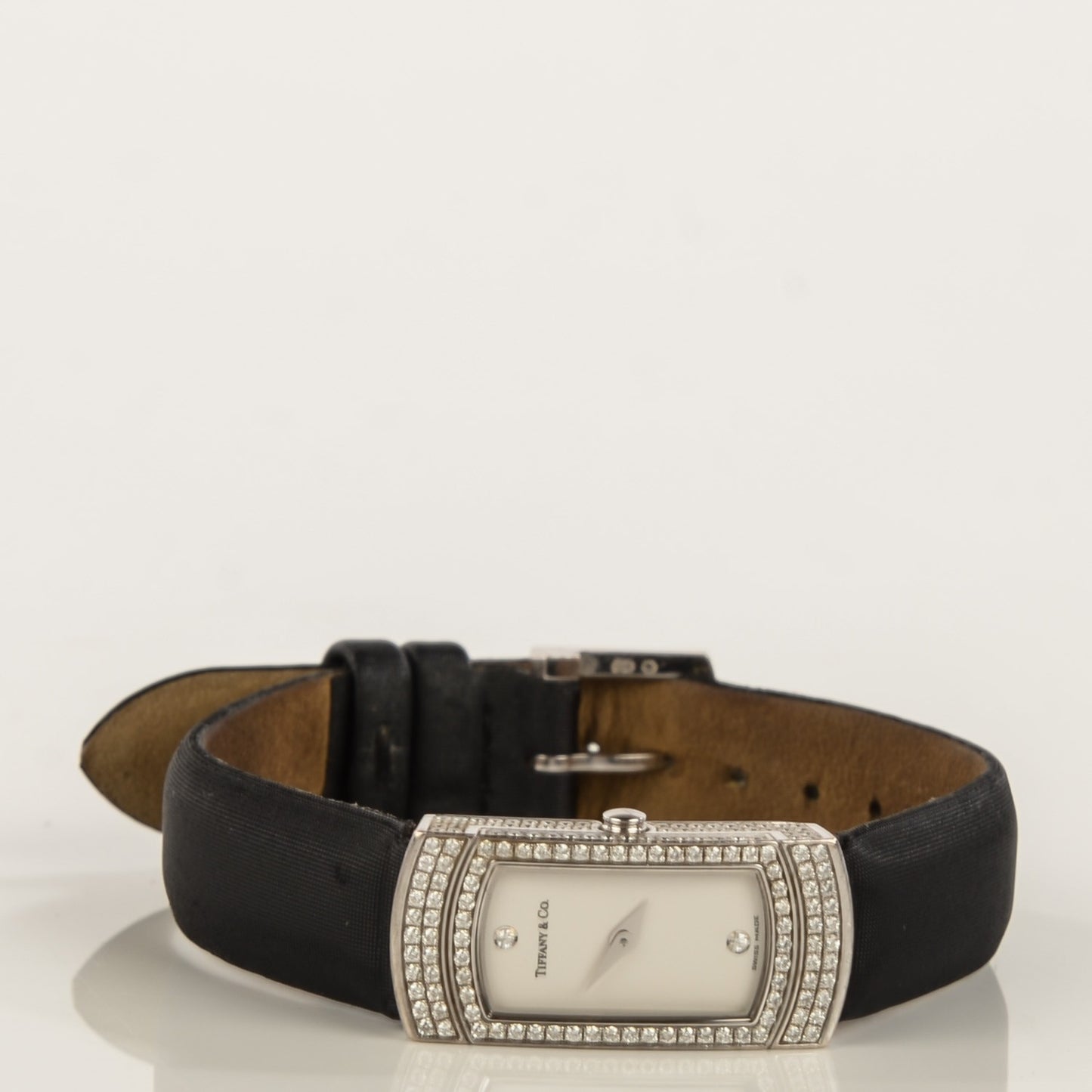 18K White Gold Satin Diamond Bezel 14mm Cocktail Quartz Watch