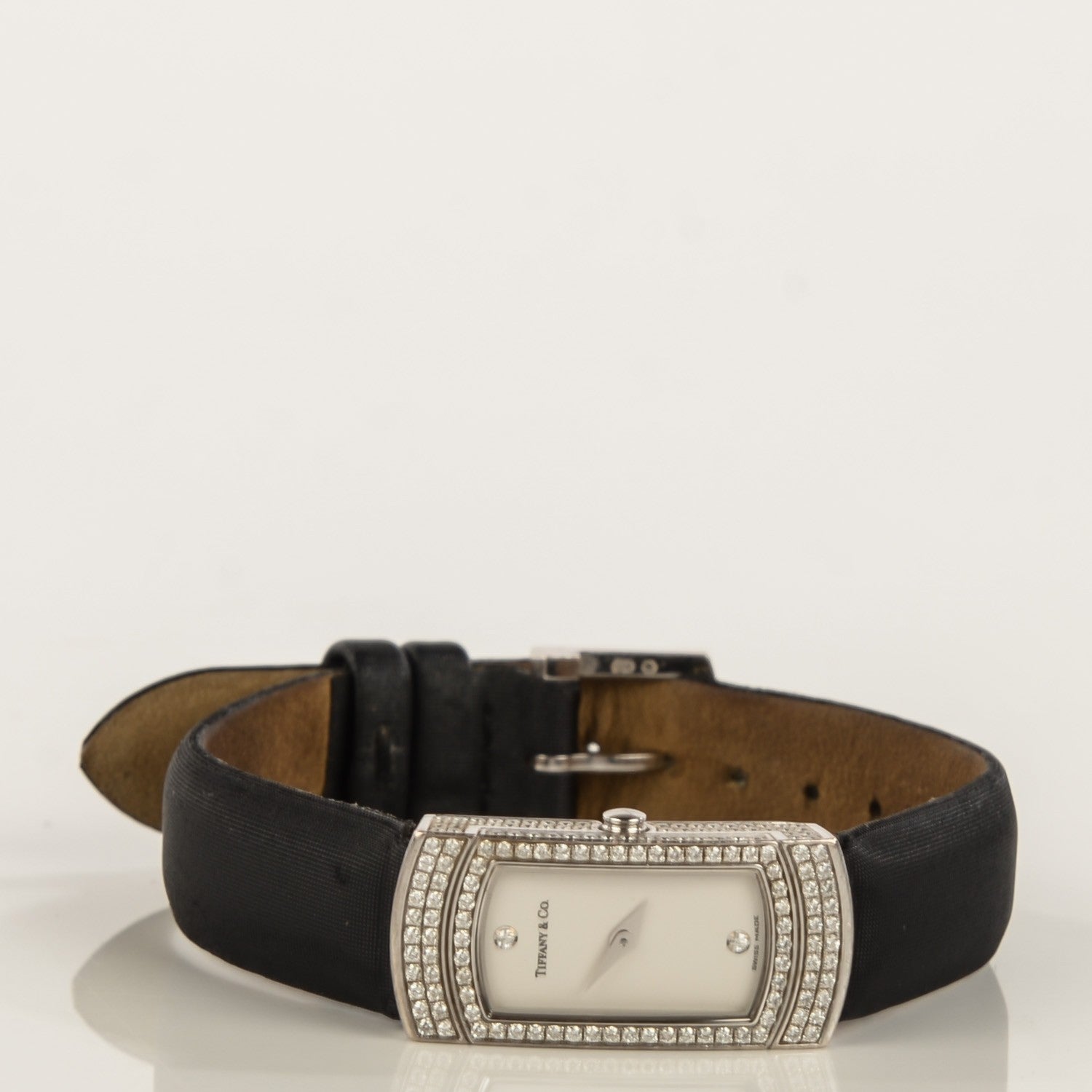 Tiffany 18K White Gold Satin Diamond Bezel 14mm Cocktail Quartz Watch 6 of 7