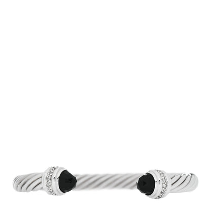 David Yurman Sterling Silver Diamond Black Onyx 7mm Cable Classics Bracelet 1 of 4