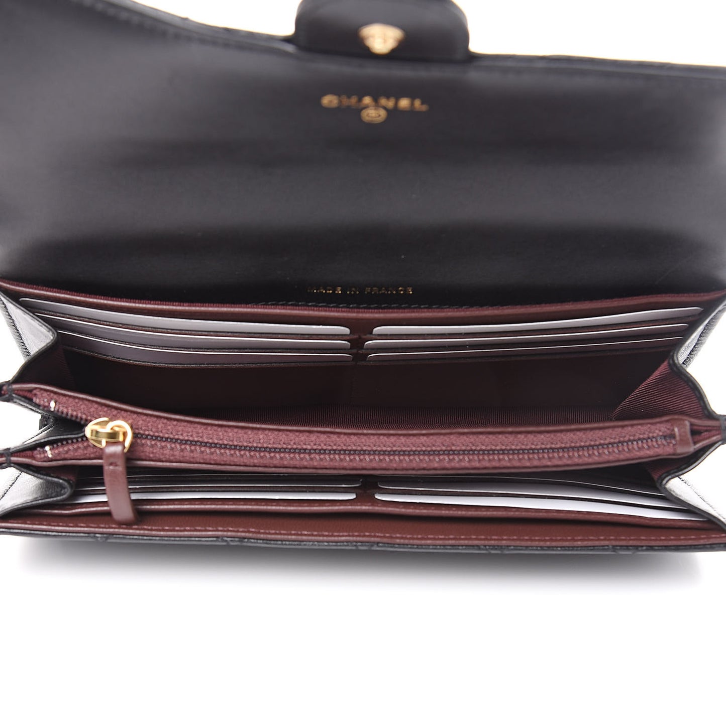 Lambskin Quilted Large Gusset Flap Wallet Black