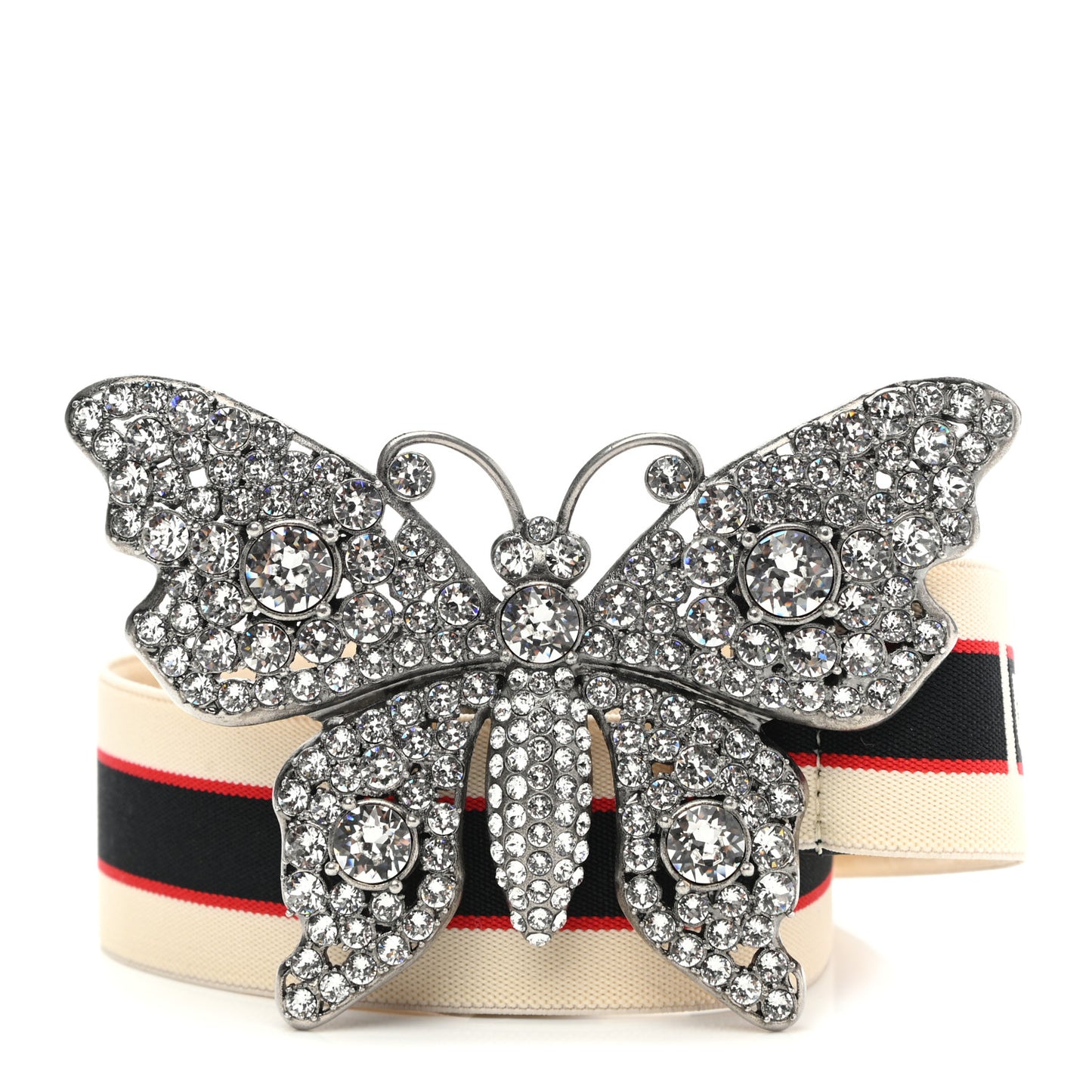 Jacquard Crystal Stripe Butterfly Belt 80 32 White