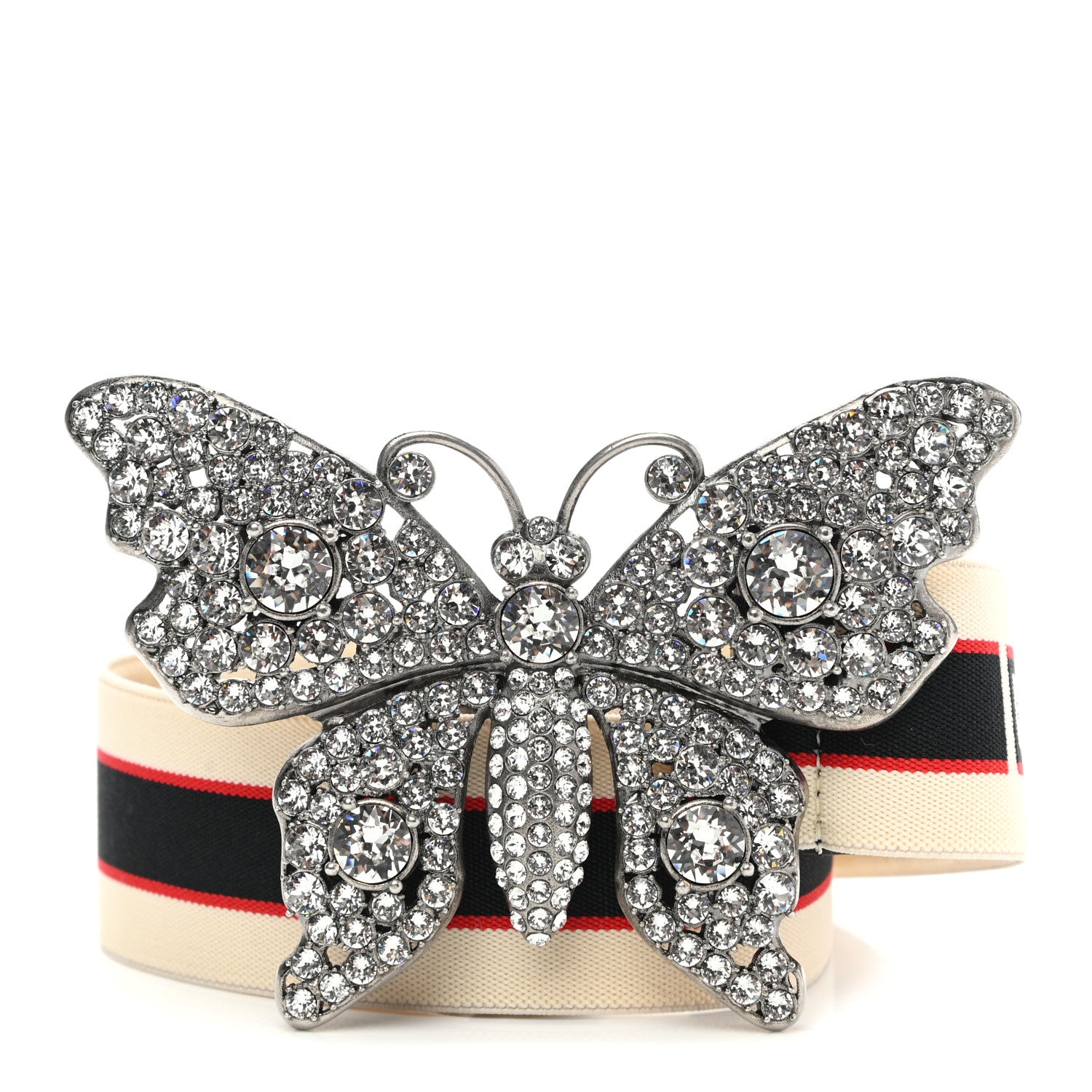 Gucci Jacquard Crystal Stripe Butterfly Belt 80 32 White 1 of 5