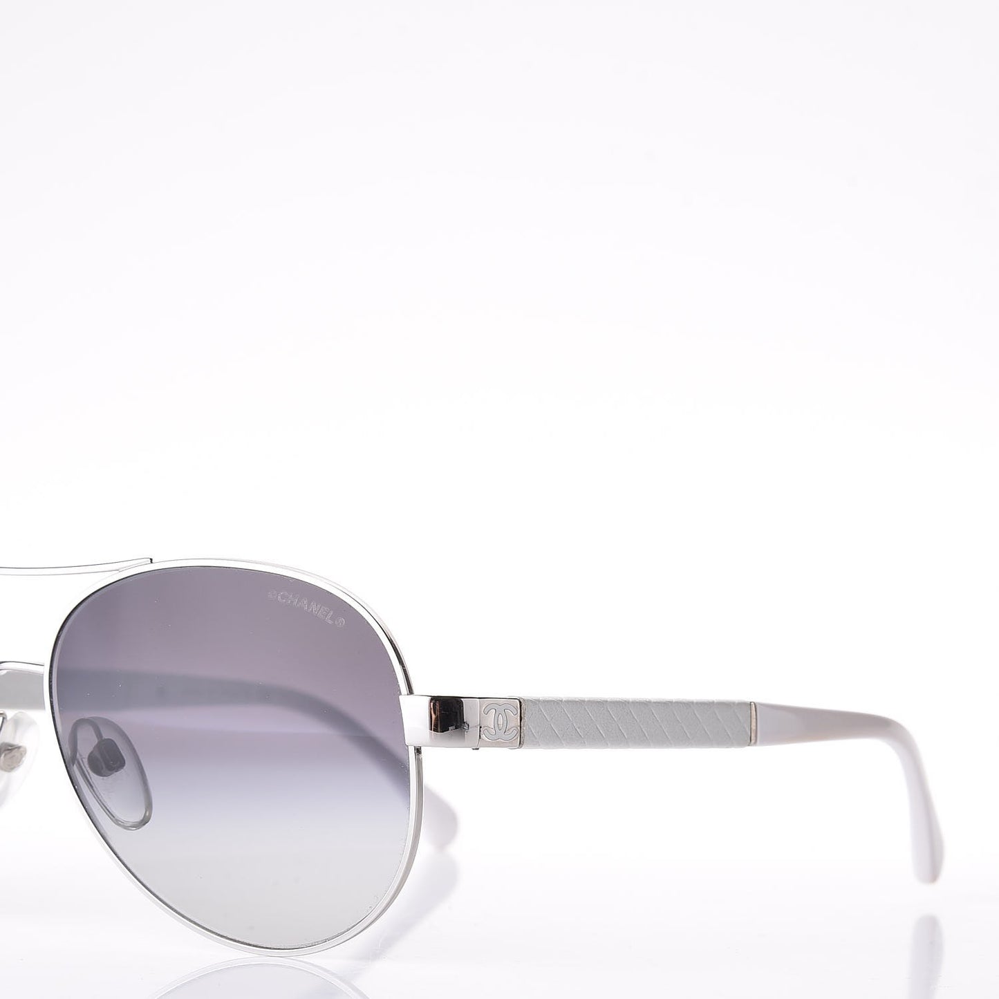 Lambskin Quilted CC Aviator Sunglasses 4195-Q White Silver