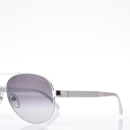 Chanel Lambskin Quilted CC Aviator Sunglasses 4195-Q White Silver 5 of 7