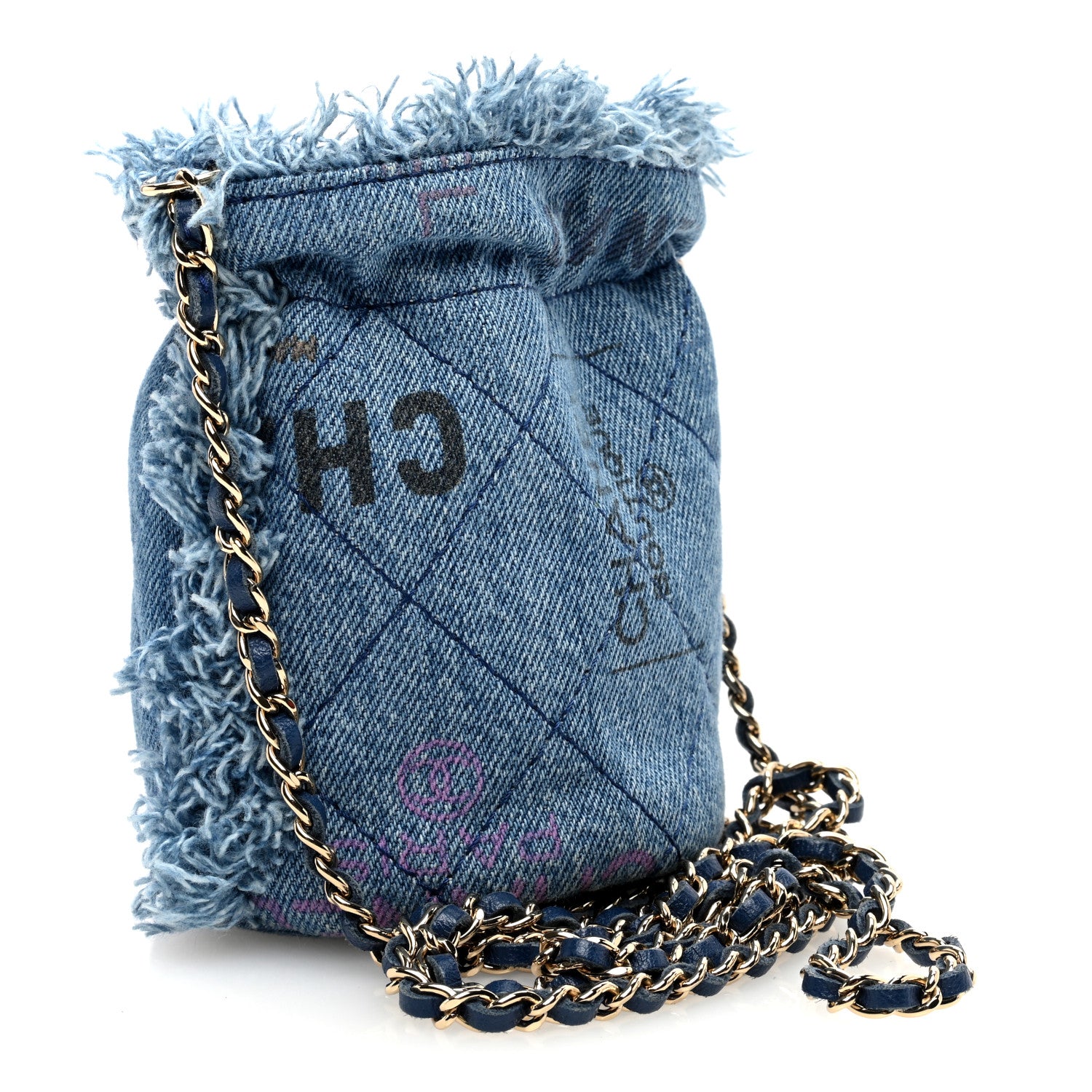 Chanel Denim Quilted Mood Mini Bucket With Chain Blue Multicolor 2 of 9