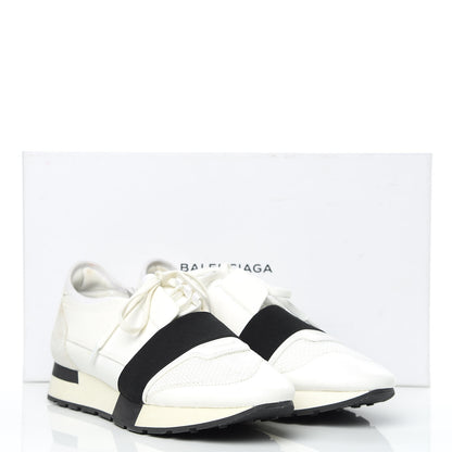 Balenciaga Calfskin Neoprene Mesh Suede Race Runner Sneakers 40 White Black 11 of 11