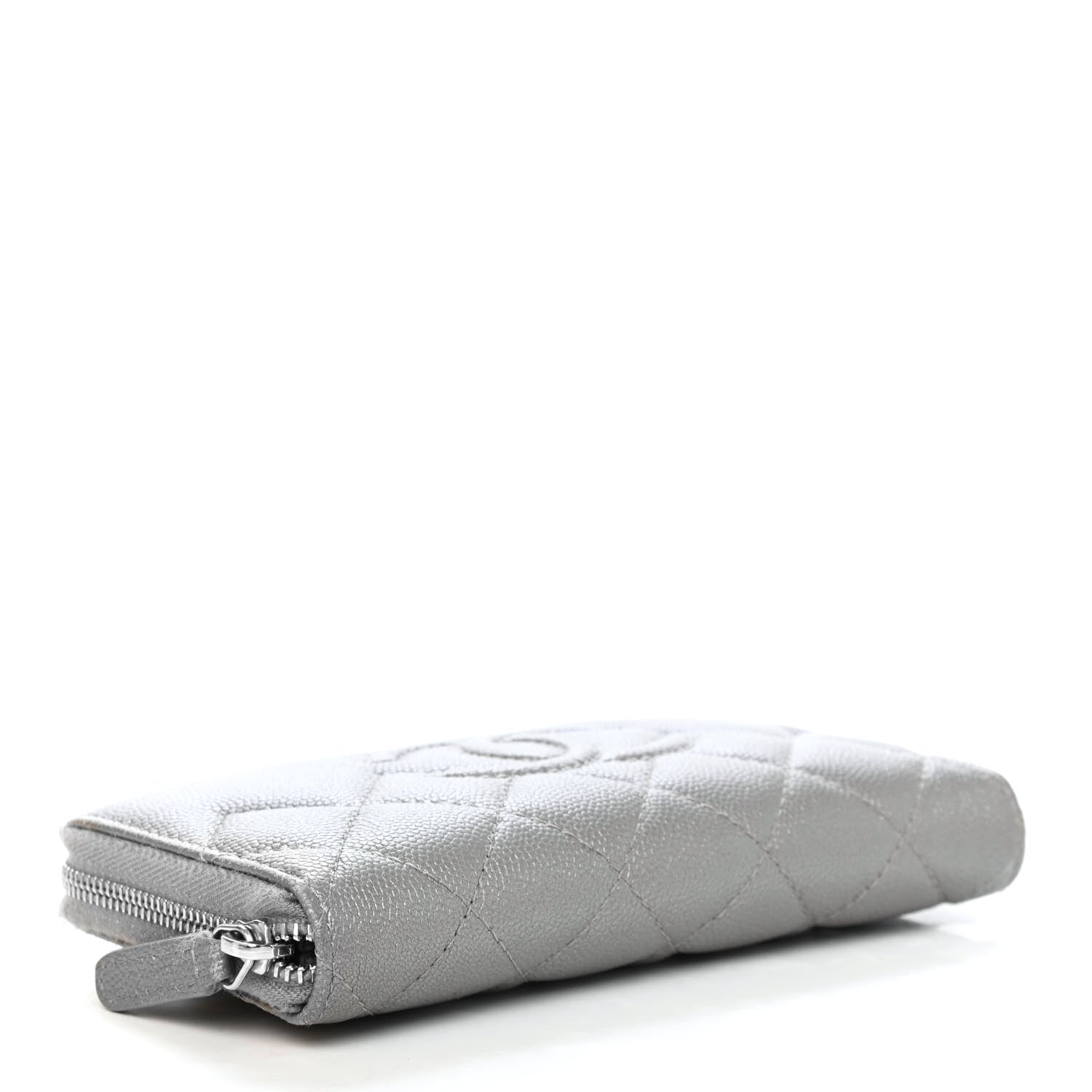 Chanel Metallic Caviar Quilted Medium Maxi CC Zip Around Wallet Grey 3 of 4