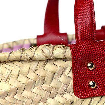 Dolce & Gabbana Woven Raffia Lizard Kendra Logo Tote Red Multicolor 15 of 17