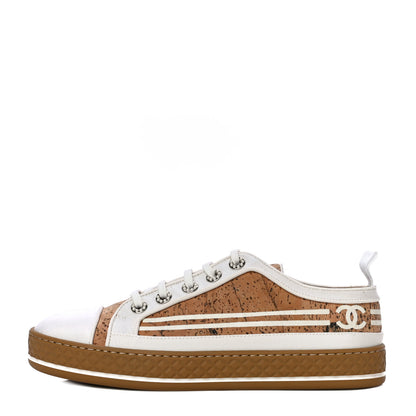 Chanel Cork Jetty Sneaker 38.5 Brown White 1 of 11