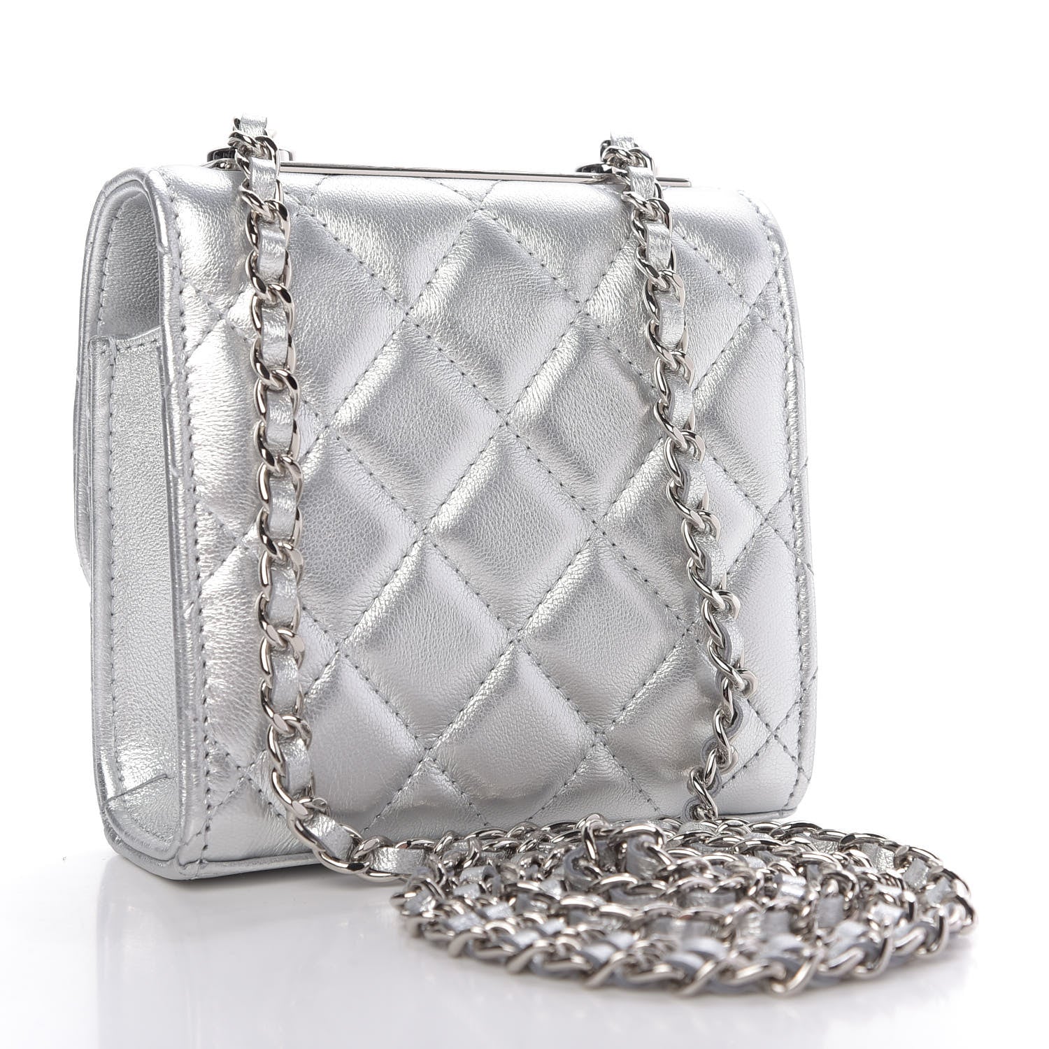 Chanel Metallic Lambskin Quilted Mini Trendy CC Clutch With Chain Silver 3 of 10