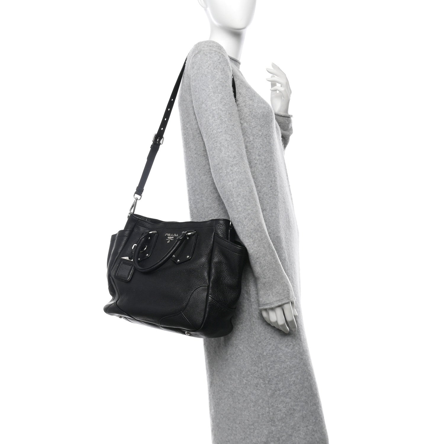 Prada Vitello Daino Tote Black 2 of 10