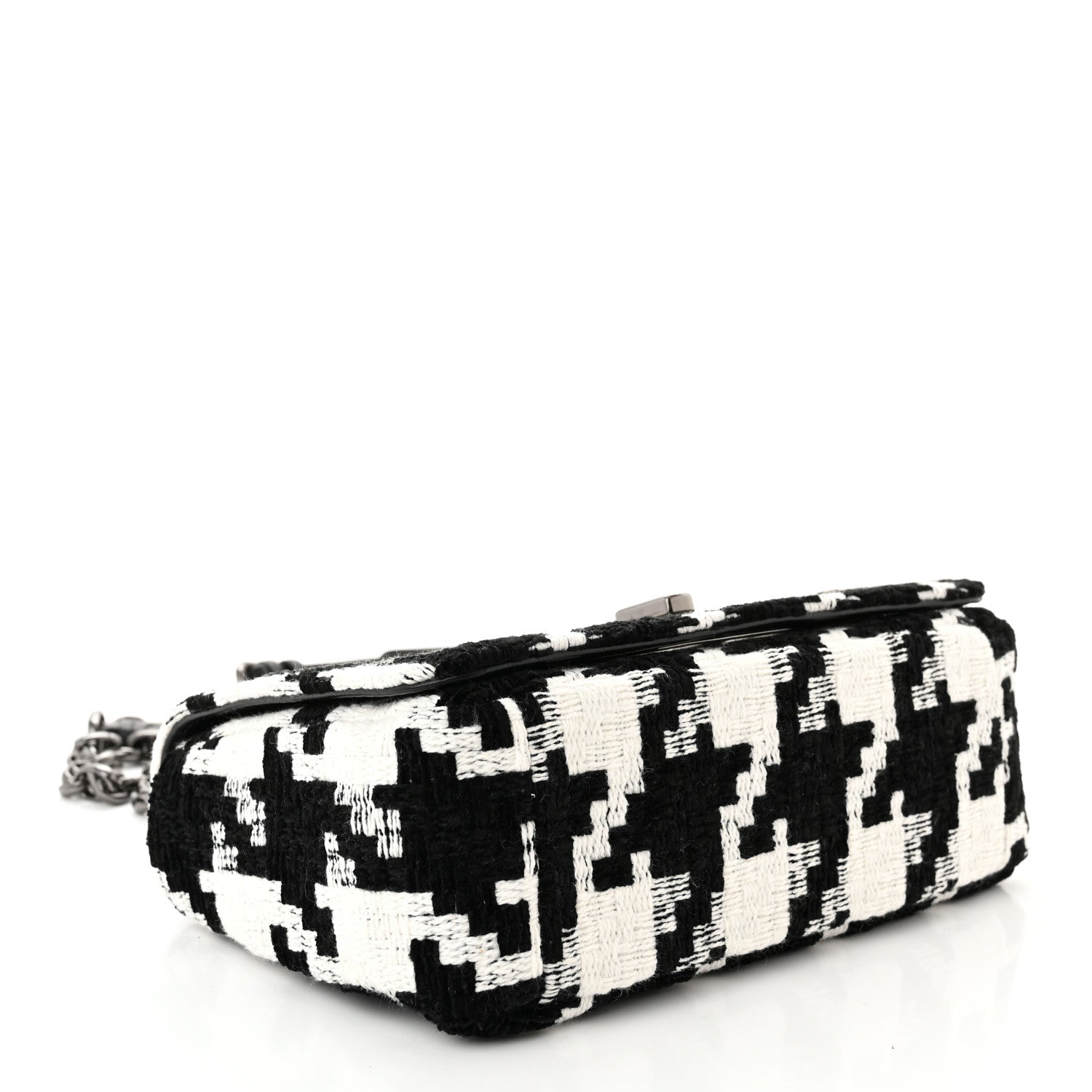 Christian Dior Tweed Macro Houndstooth Small Caro Bag Black White 4 of 11