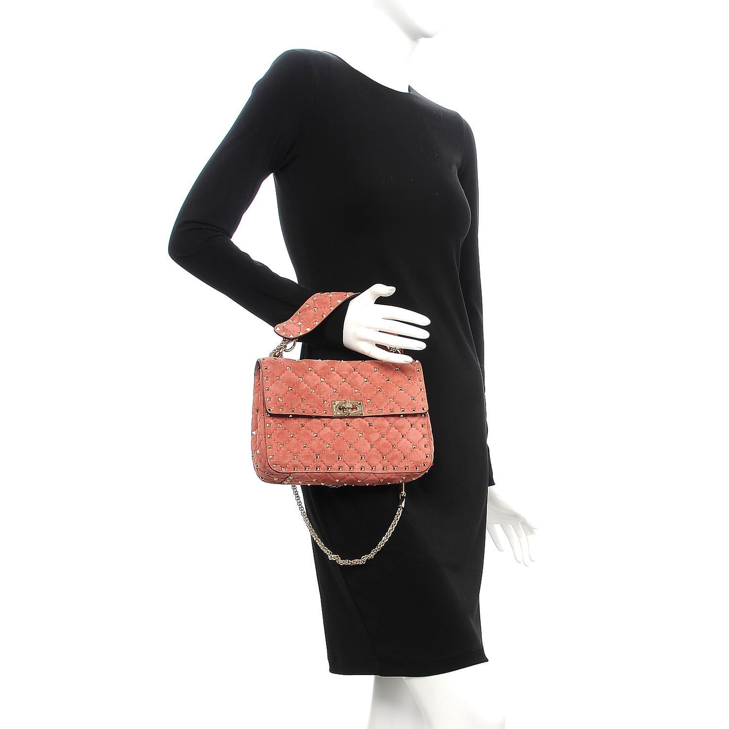 Suede Medium Rockstud Spike Shoulder Bag Antico Rosa