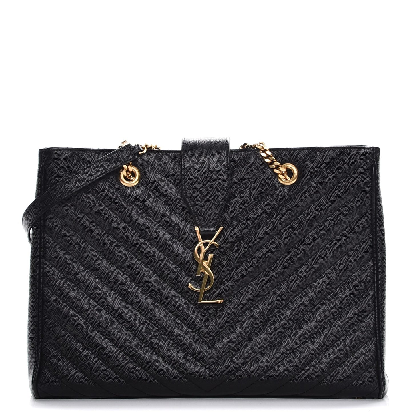 Grain De Poudre Matelasse Chevron Monogram Shopping Bag Black