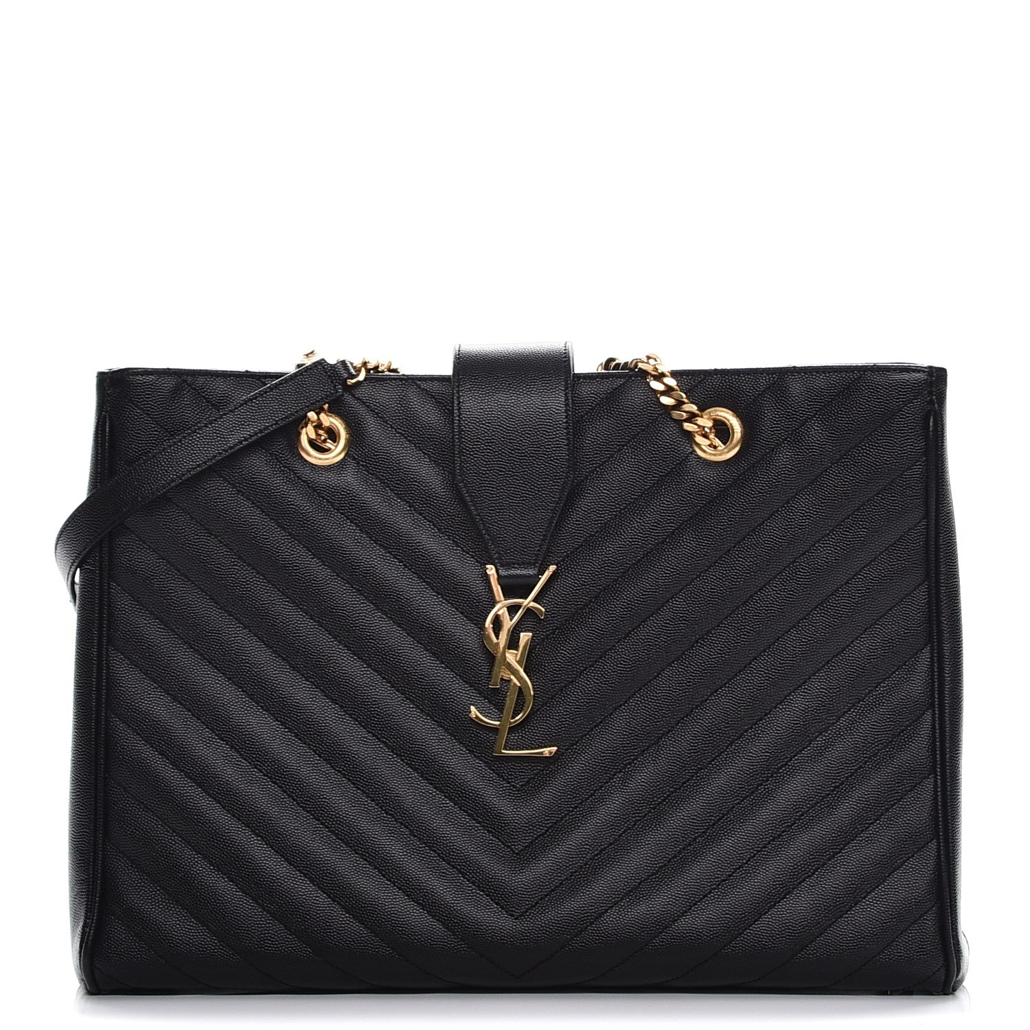 Saint Laurent Grain De Poudre Matelasse Chevron Monogram Shopping Bag Black 1 of 8