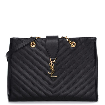 Saint Laurent Grain De Poudre Matelasse Chevron Monogram Shopping Bag Black 1 of 8