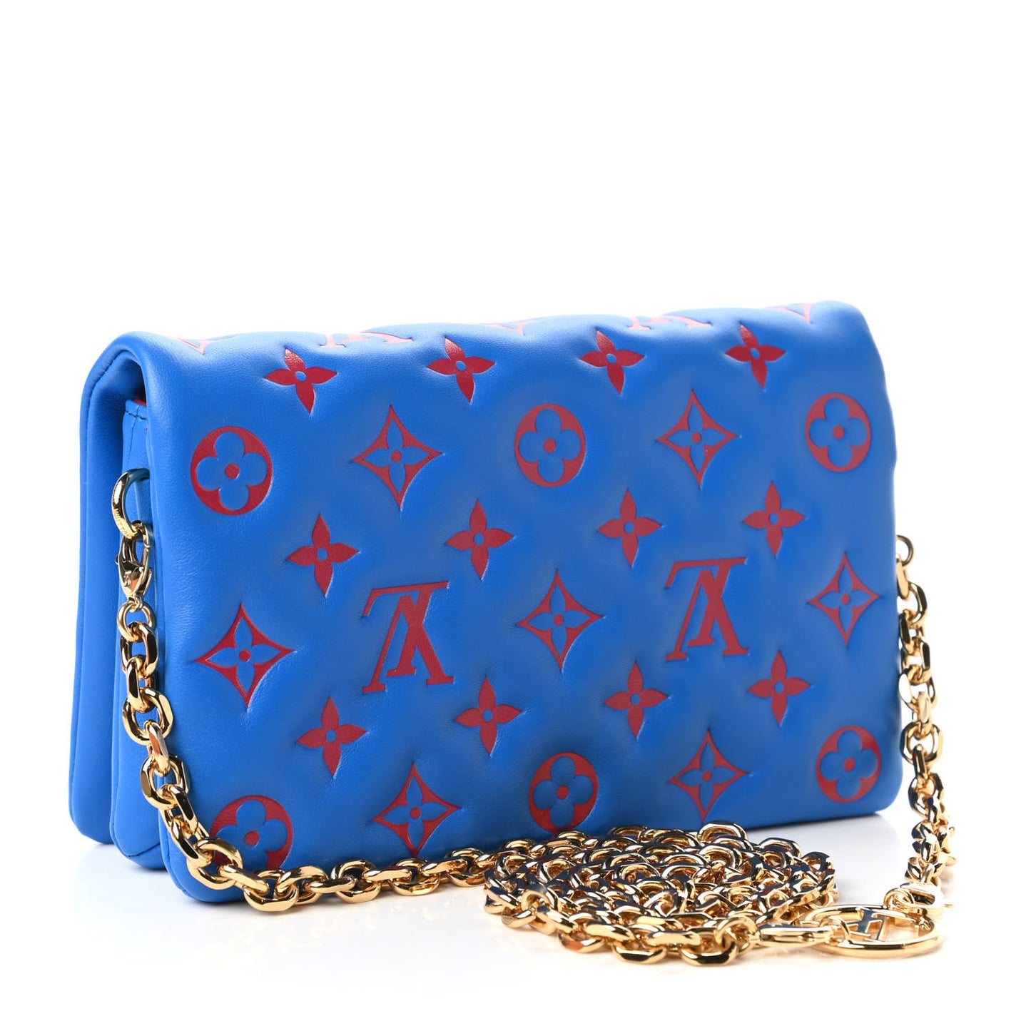 Lambskin Embossed Monogram Vuittamins Pochette Coussin Blue Red