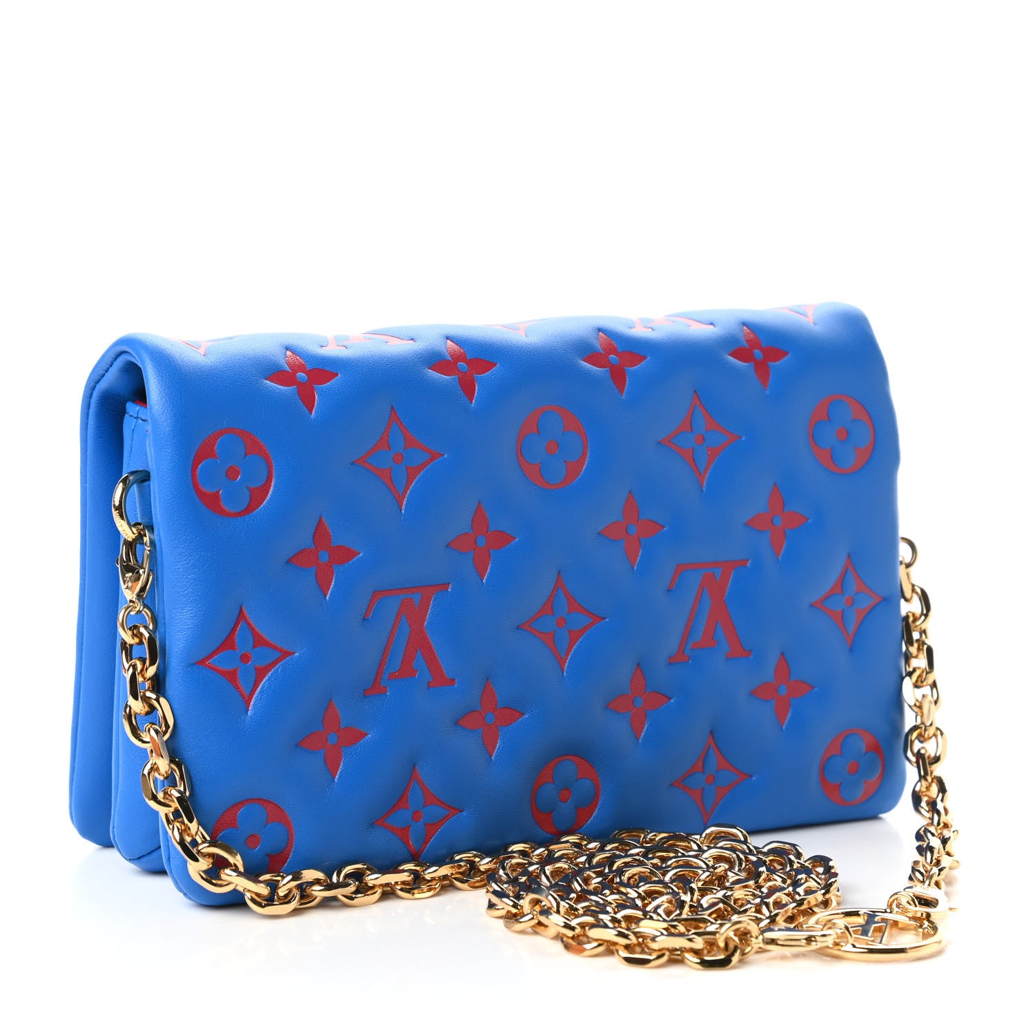 Louis Vuitton Lambskin Embossed Monogram Vuittamins Pochette Coussin Blue Red 3 of 10
