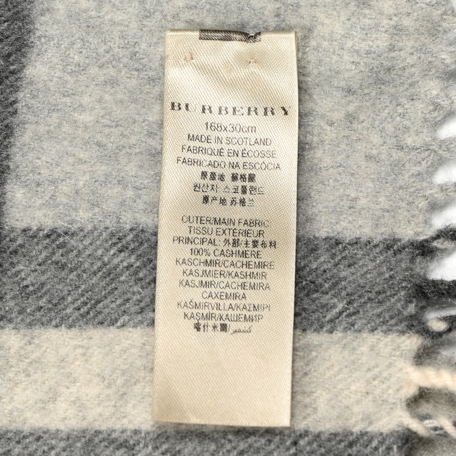 Burberry Cashmere Giant Check Fringe Scarf Pale Grey 4 of 4