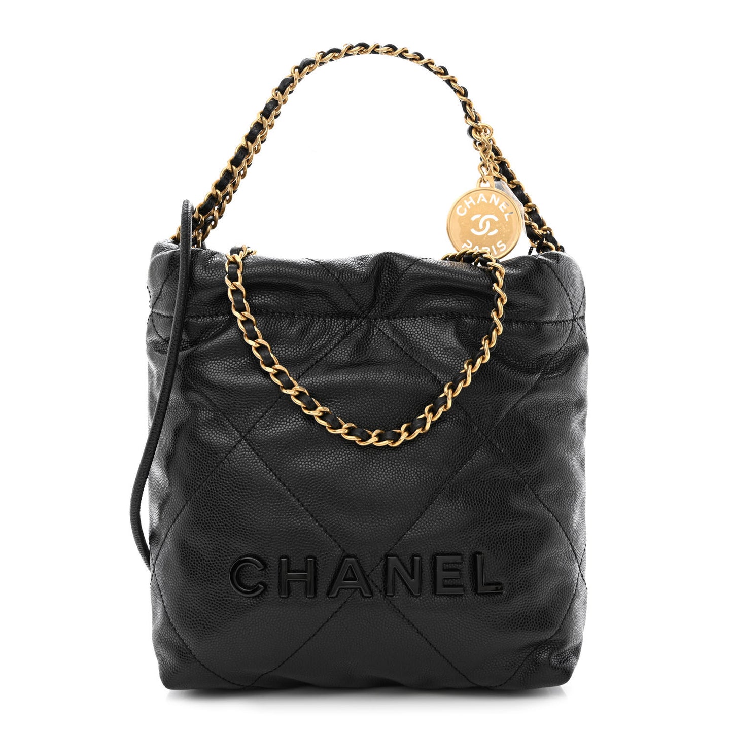 Shiny Caviar Quilted Monochrome Mini Chanel 22 Black